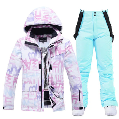 Zweiteiliger Damen-Skianzug mit Kapuze und Latzhose-Sets for women-Alpenkind