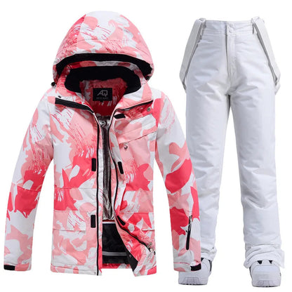 Zweiteiliger Damen-Skianzug mit Kapuze und Latzhose-Sets for women-Alpenkind