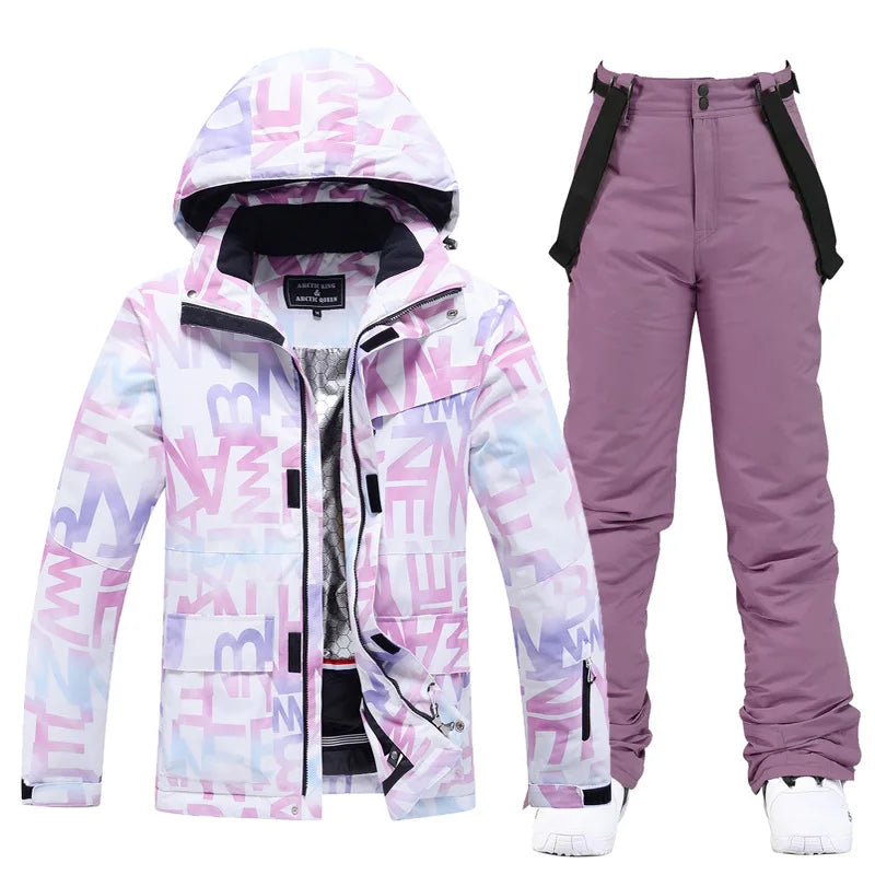 Zweiteiliger Damen-Skianzug mit Kapuze und Latzhose-Sets for women-Alpenkind