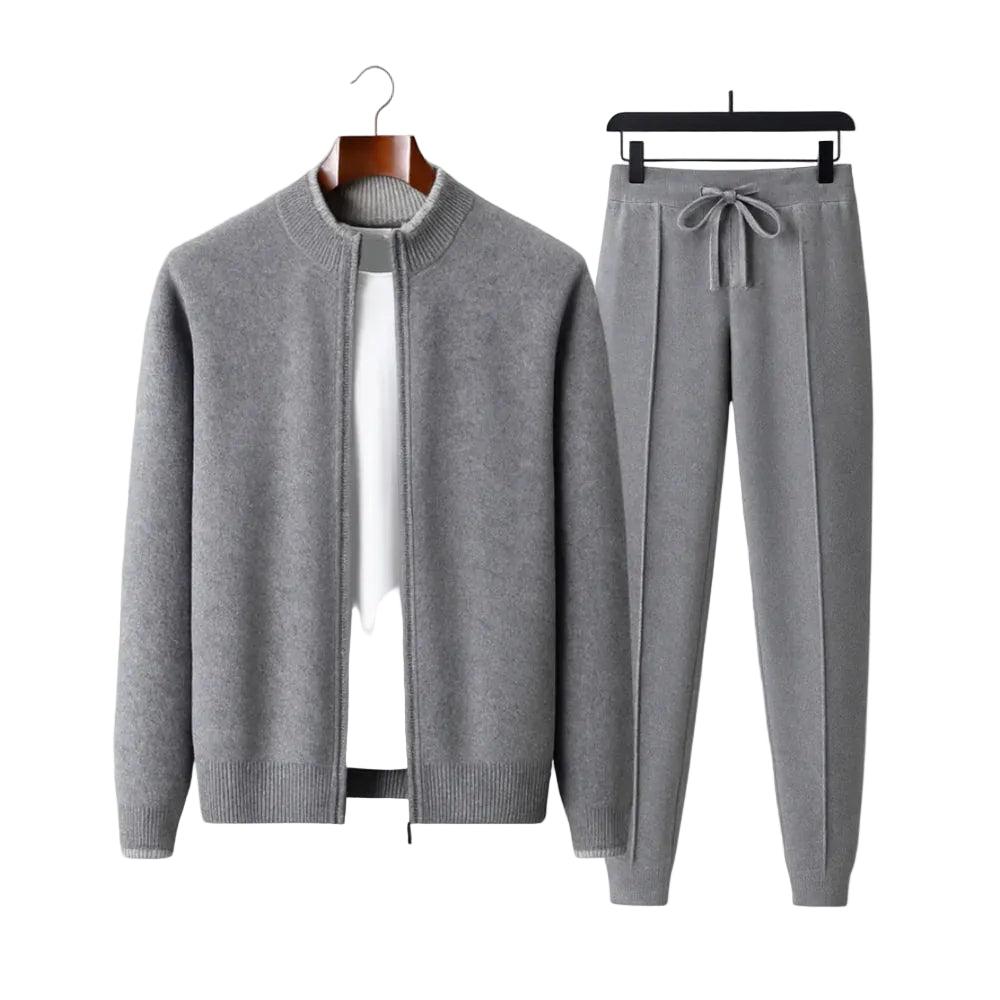 Zweiteiliges Herren-Strickset mit Reißverschlussjacke und Hose mit Kordelzug-Alpenkind