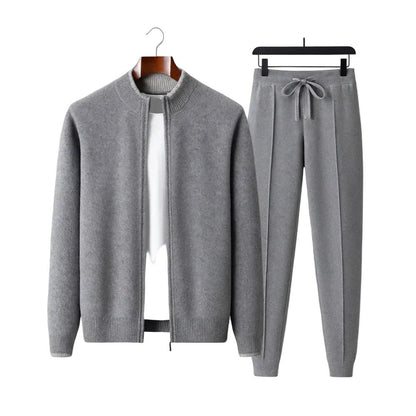 Zweiteiliges Herren-Strickset mit Reißverschlussjacke und Hose mit Kordelzug-Alpenkind